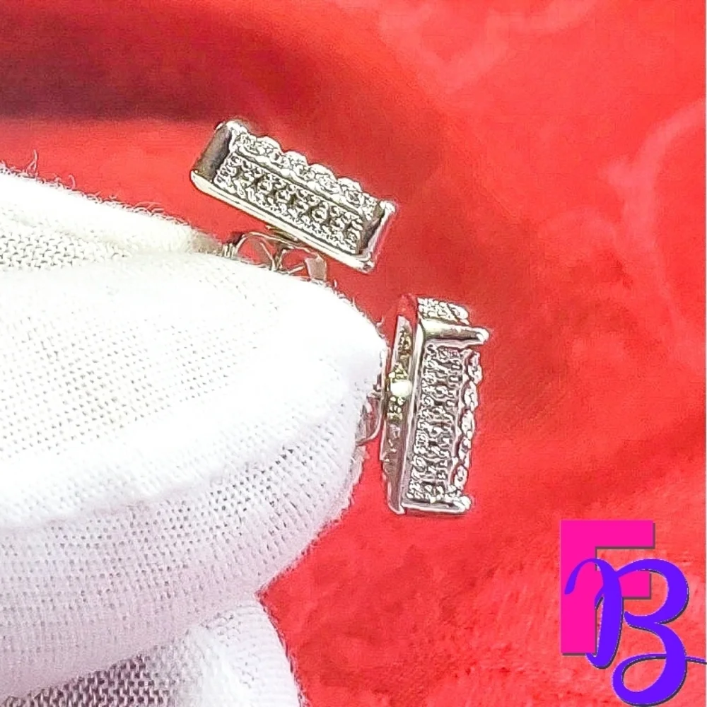 Iced Mens 14K White Gold Micropave Earrings